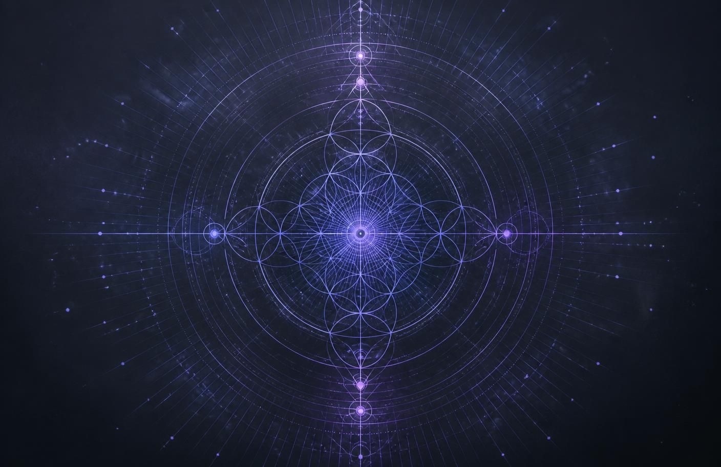Fine indigo sacred geometry radiating from a single point of light